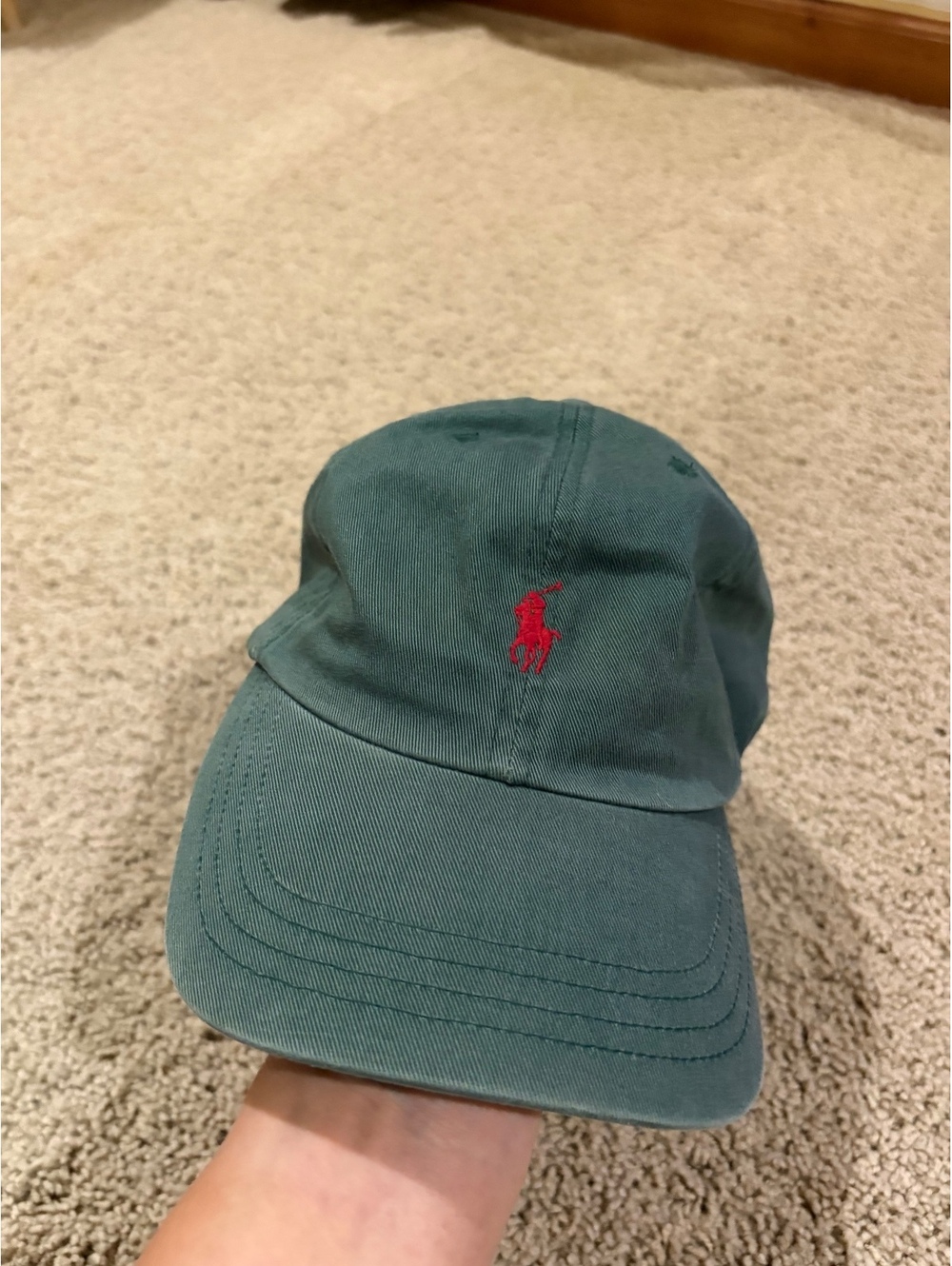 green vintage Polo Ralph Lauren baseball cap embroidered red pony logo
